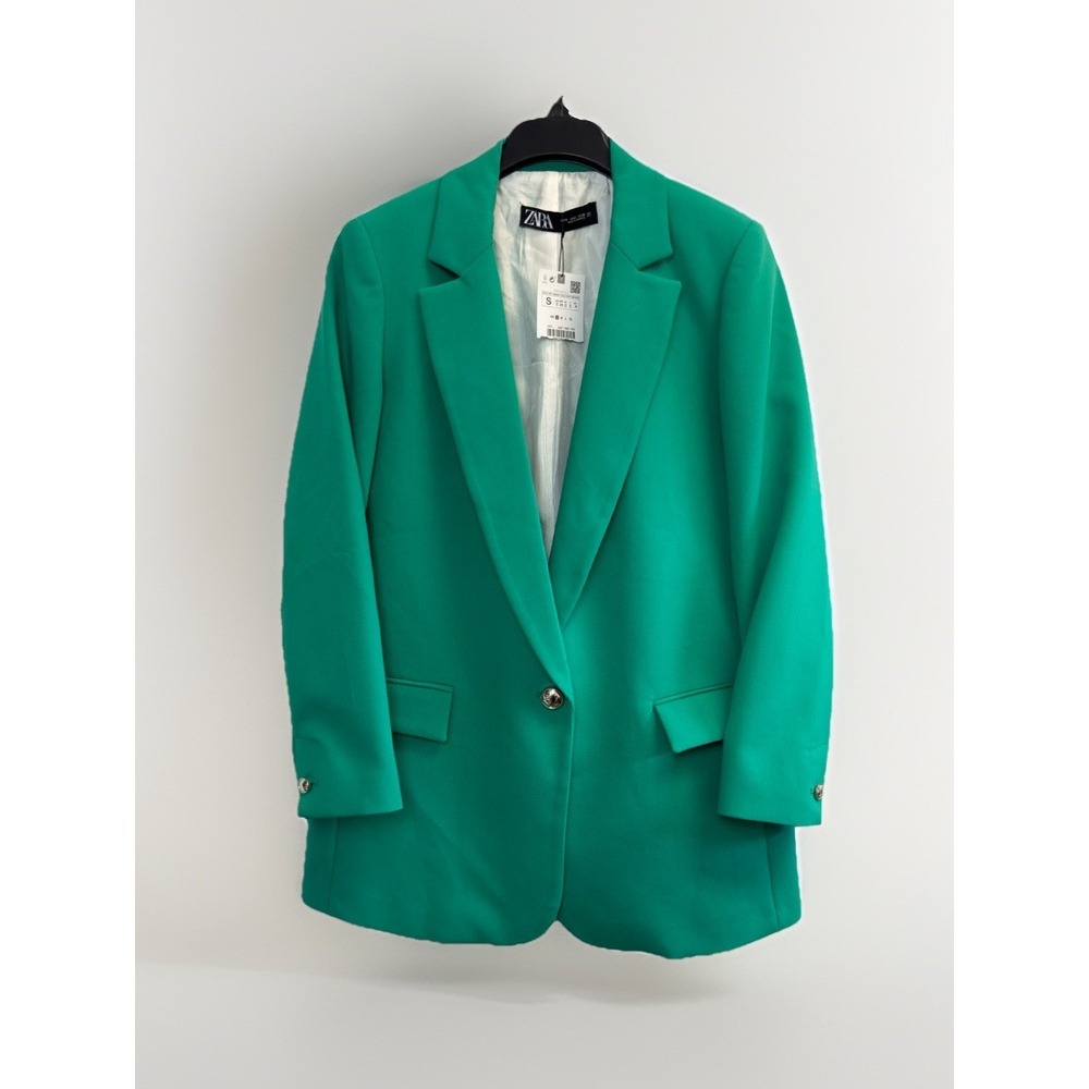NEW ZARA Green Tailored Blazer Women's S One Button Structured Jacket Green